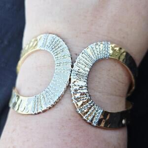 Gold Tone Hammered Silver Threaded Hinge Bracelet